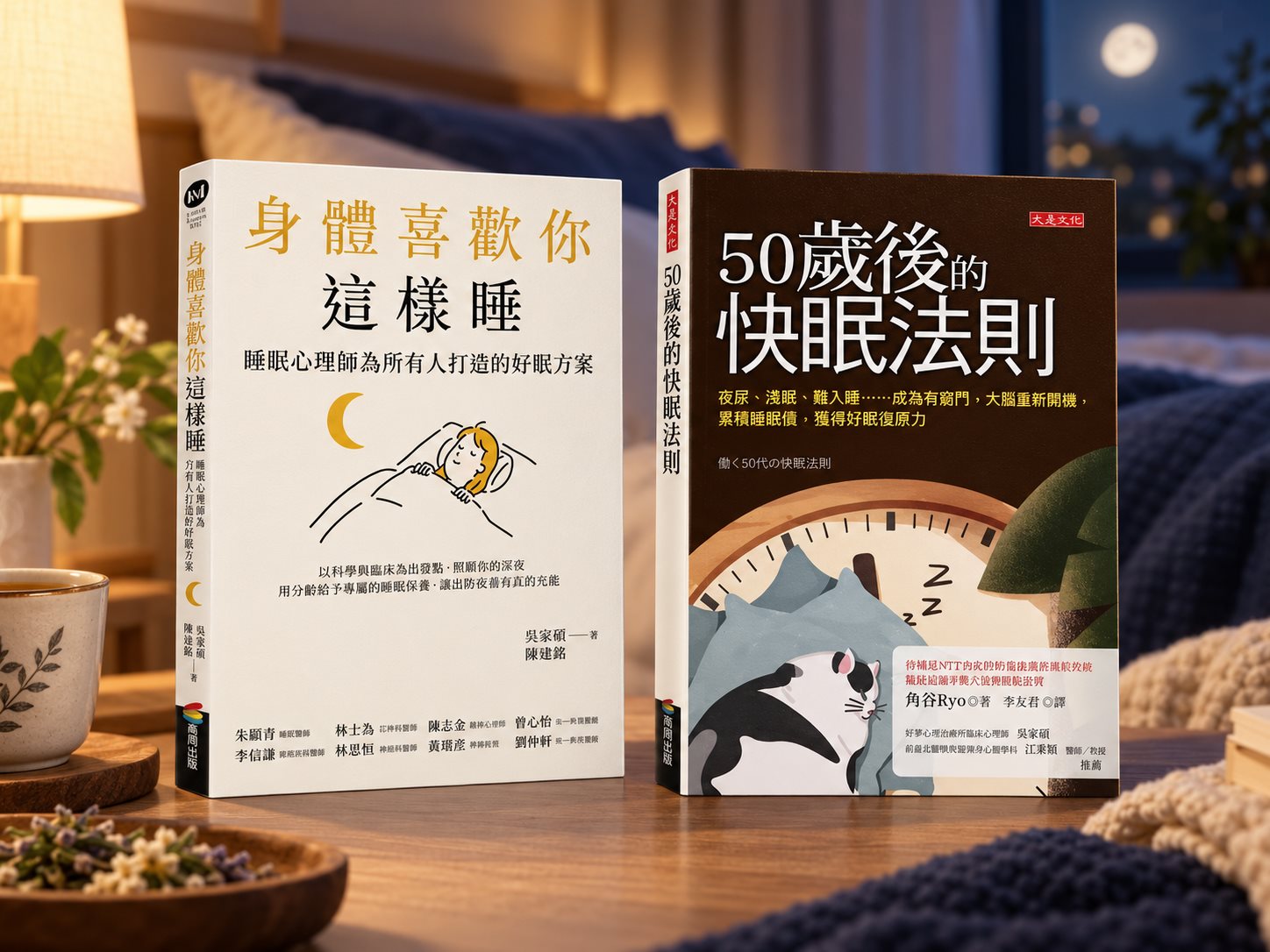 《吃出青春抗老力》與《銀髮族飲食生活照護全書》兩本書並排展示